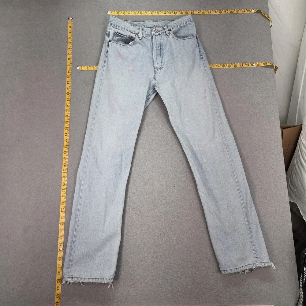 Vintage Levis 501 Jeans Mens‎ Light Wash Button Fly USA Stains 90s Fits 28x31